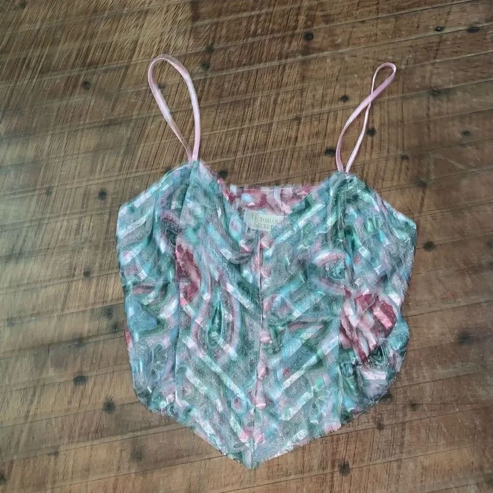 Victoria’s Secret gold label rose print vintage semi sheer S corset top